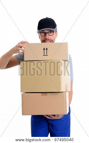 Overstrained Postman With Parcels
