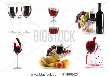 Wine And Fruits On White Background