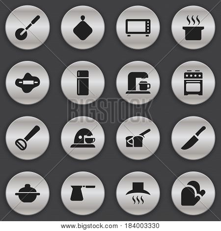 Set Of 16 Editable Cook Icons. Includes Symbols Such As Kitchen Glove, Cup, Husker And More. Can Be Used For Web, Mobile, UI And Infographic Design.