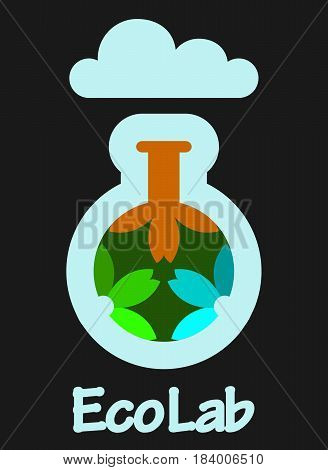 Eco Lab icon logo. Organic Laboratory. Ecology vector. Chemicals, nature, natural logo, science icon,technology logo, Eco with flowers. laboratory glassware and flowers.