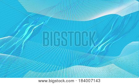 Abstract light image. Dots waves on blue background