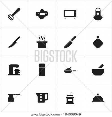 Set Of 16 Editable Cooking Icons. Includes Symbols Such As Soup Pot, Grill, Coffee Pot And More. Can Be Used For Web, Mobile, UI And Infographic Design.