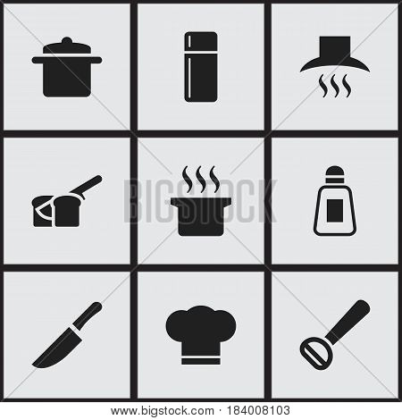 Set Of 9 Editable Food Icons. Includes Symbols Such As Husker, Refrigerator, Saltshaker And More. Can Be Used For Web, Mobile, UI And Infographic Design.