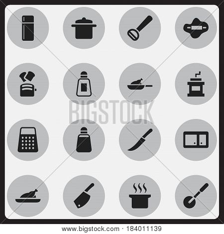 Set Of 16 Editable Food Icons. Includes Symbols Such As Sideboard, Mocha Grinder, Husker And More. Can Be Used For Web, Mobile, UI And Infographic Design.