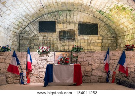 VERDUN FRANCE - AUGUST 19 2016: Memorial room fort Douaumont. Battlefield of First World War One.
