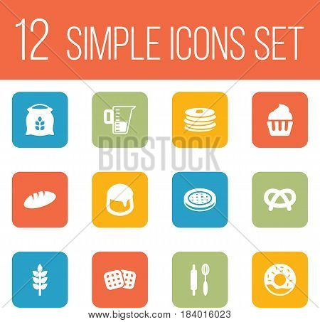 Set Of 12 Cook Icons Set.Collection Of Wafer, Sack, Measurement And Other Elements.