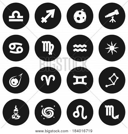Set Of 16 Galaxy Icons Set.Collection Of Comet, Horoscope, Solar And Other Elements.