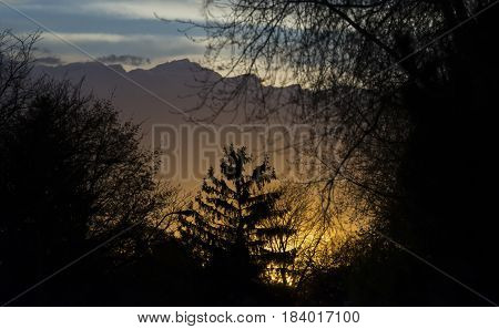 Beautiful sunset glowing beneath an approaching stormfront outdoors camping and weather concept