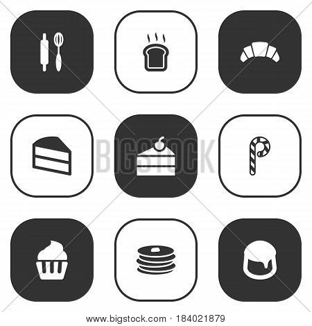 Set Of 9 Oven Icons Set.Collection Of Dessert, Striped Lollipop, Sweetmeat And Other Elements.