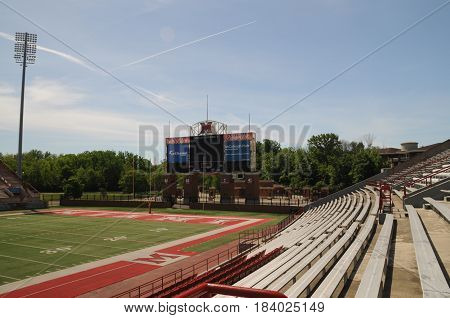 Miami University Yager Stadium scoreboard in endzone, May 30th, 2016