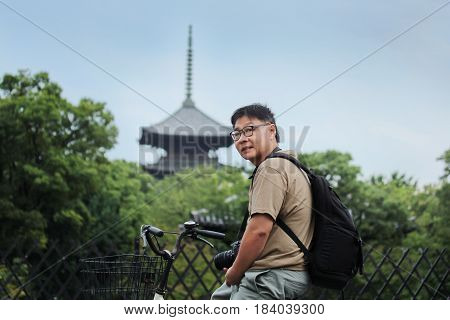 Cultural Tourism By Bicycle Rental Of Tourist's Backpacker, Kyoto.