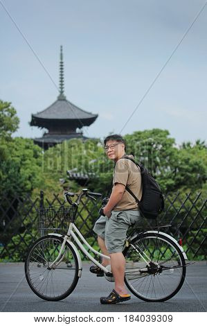 Cultural Tourism By Bicycle Rental Of Tourist's Backpacker, Kyoto.