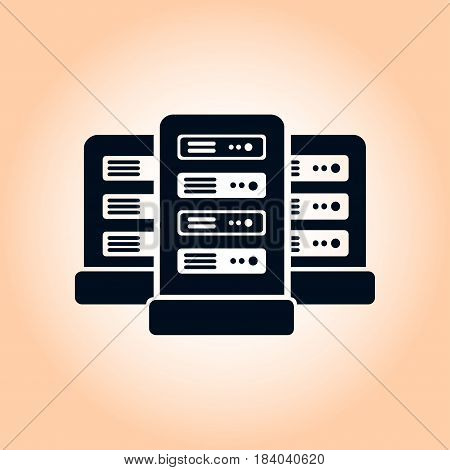 Network servers in data center icon. Flat design style.