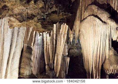 stalactites in the 'grotte de clamouse' in southern france, near st-guilhem-le-desert. shot at iso 12800, downsized.