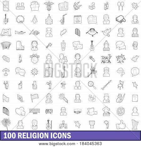 100 religion icons set in outline style for any design vector illustration