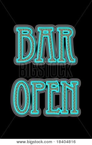 Neon Sign Bar ouvert sur fond noir