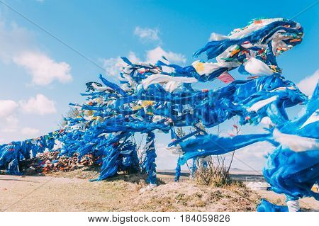 White And Blue Obo And Aobao Landscape In Mongolia ,mongol Totem, In Grassland With Blue Sky,horizon