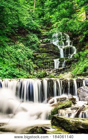 Waterfall Shypit In The Ukrainian Carpathian Mountains On The Long Exposure