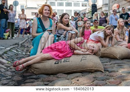 RIGA LATVIA - MAY 24 2014: Miera street Pentecost. Street dancers concert.