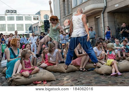 RIGA LATVIA - MAY 24 2014: Miera street Pentecost. Street dancers concert.