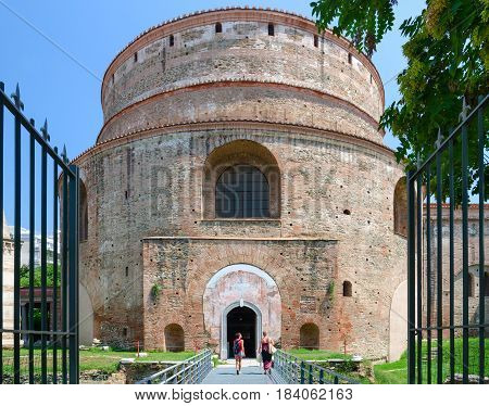 THESSALONIKI GREECE - AUGUST 13 2014: Unknown people visit Tomb of Roman Emperor Galerius (St. George's Rotunda) Thessaloniki Greece