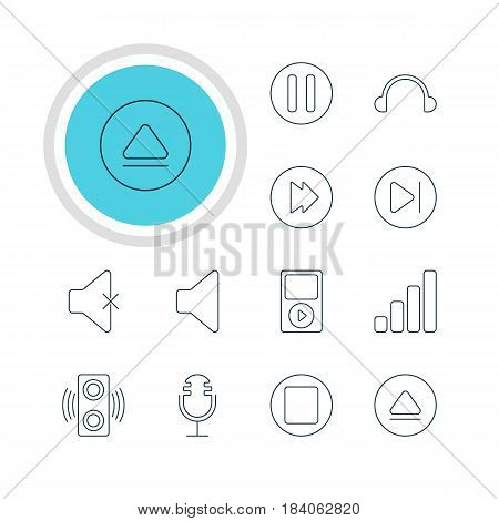 Vector Illustration Of 12 Music Icons. Editable Pack Of Amplifier, Rewind, Subsequent And Other Elements.