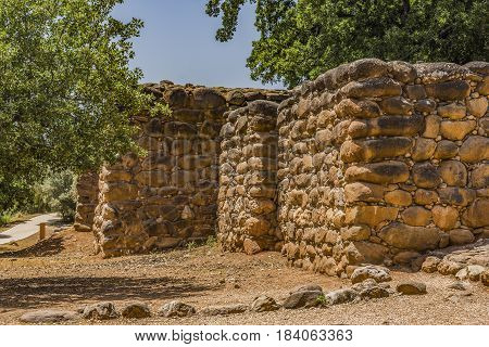 Background of stone wall in Shivta - ancient city in the Desert Israel Excavations of an ancient stone wall