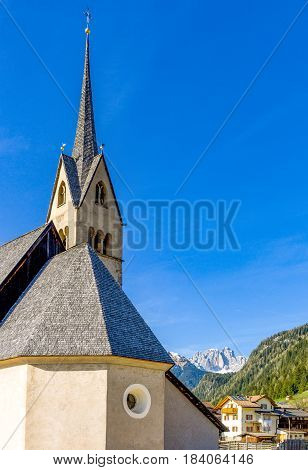 Italy Dolomites Pozza di Fassa the parish church