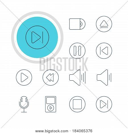 Vector Illustration Of 12 Melody Icons. Editable Pack Of Mp3, Subsequent, Rewind And Other Elements.