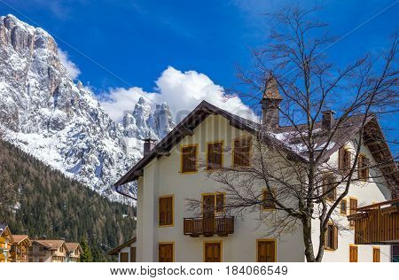 Italy Dolomites the houses of San Martino di Castrozza
