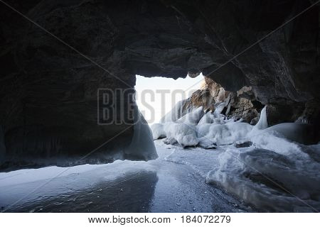 Cave, Lake Baikal, Olkhon Island. Winter