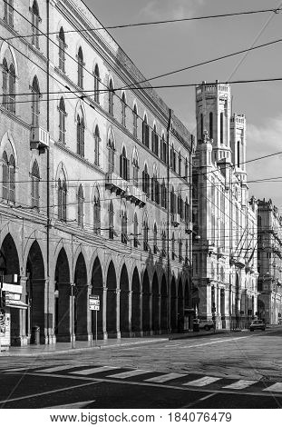 Cagliari, Sardinia - January 2016, Italy: Town Hall of Cagliari (Municipio di Cagliari) view on The Street of Rome black and white photography