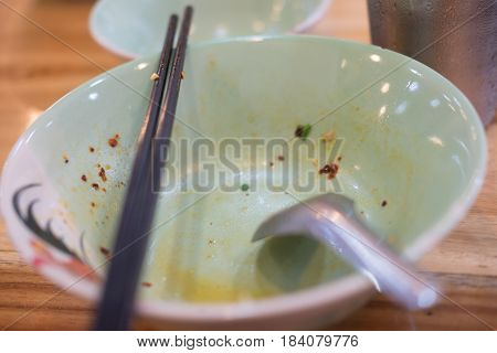 Empty noodle food in bowl after eating Thailand food