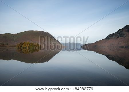 Stunning Winter Foggy Sunrise On Crummock Water In Lake District England