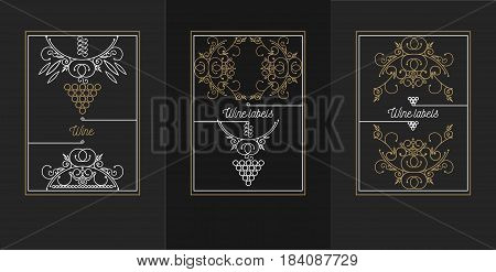Vector set of design elements and icons for wine packaging and line labels - icons and frames with space for text