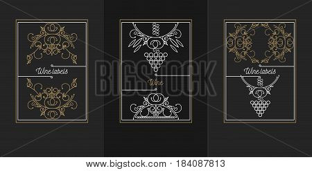 Vector set of design elements and icons for wine packaging and line labels - icons and frames with space for text