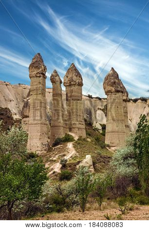 Volcanic mountains in Goreme national park.Cappadocia, Anatolia, Turkey.