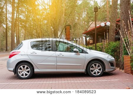 Smolensk, Russia - April 25, 2017: New Peugeot 308 parked near the house in suburbia.