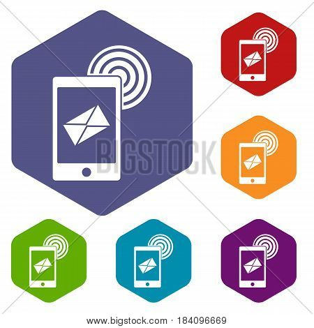 Mobile mail sign icons set hexagon isolated vector illustration