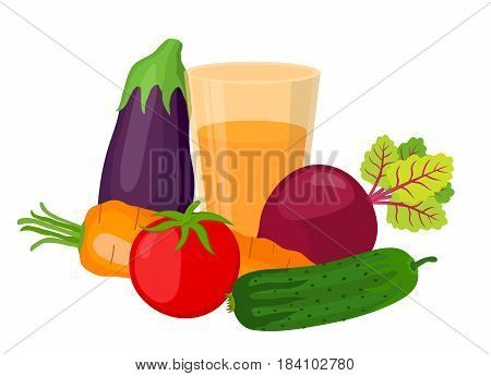 Set of healthy vegetables, farm product. Made in cartoon flat style. Tomato, bell pepper, leek, carrot, horse radish, chinese cabbage, onion, beetroot, corn, eggplant, cucumber.
