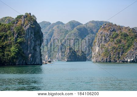 Halong Bay at sunny day, Vietnam. Unesco World Heritage Site.