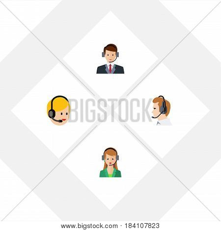 Flat Telemarketing Set Of Telemarketing, Hotline, Secretary And Other Vector Objects. Also Includes Online, Secretary, Center Elements.