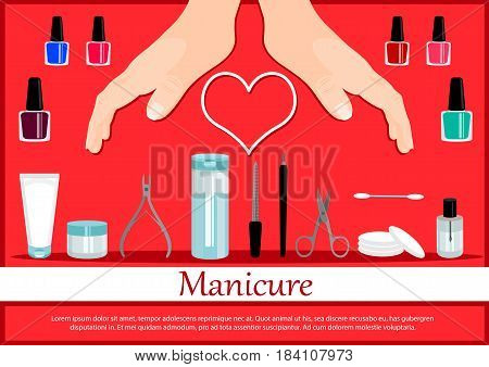 Professional manicure poster in flat style. Nails manicure or hands with manicure. Vector illustration