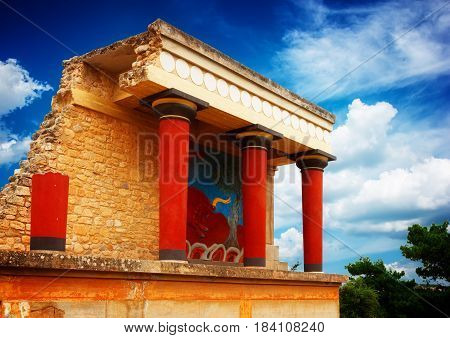 detail of ancient ruines of famouse Knossos palace at Crete, Greecer, retro toned