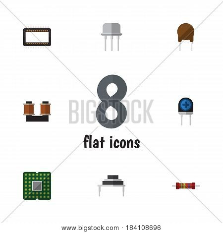 Flat Device Set Of Resistance, Unit, Mainframe And Other Vector Objects. Also Includes Recipient, Processor, Mainframe Elements.