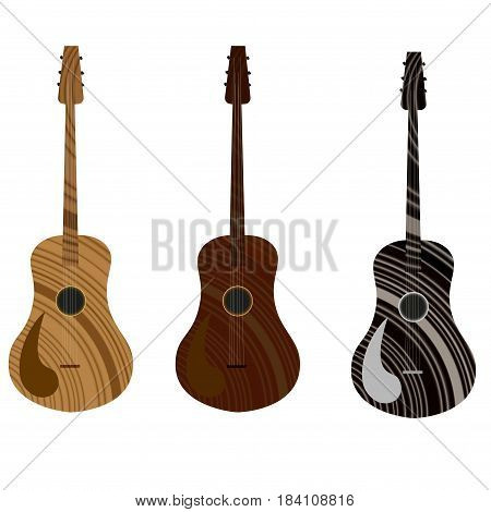 Guitar icon in three different style. Guitar icon. Guitar vector. Vector illustration eps 10. Guitar icon vector Acoustic musical instrument sign Isolated on white background.