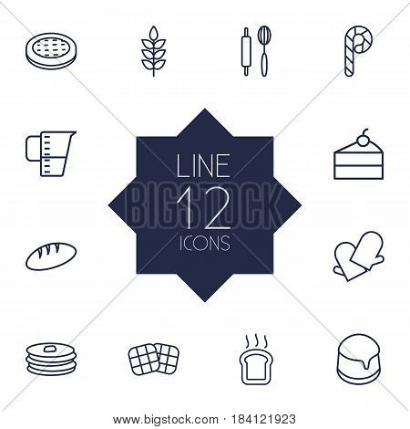 Set Of 12  Outline Icons Set.Collection Of Rolling Pin, Pancakes, Bread And Other Elements.