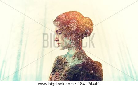 Female body with grunge texture, double exposition
