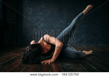 Active gymnastic exercise in dance class, contemp