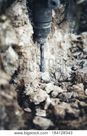 Construction Site Details With Picking Drill On Industrial Machinery